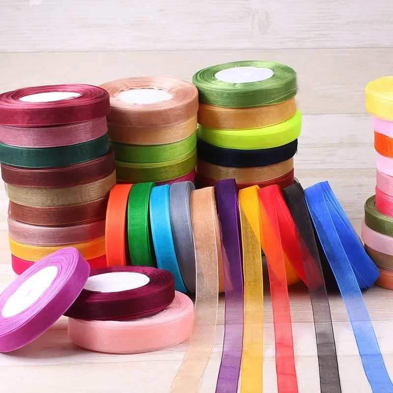 Ribbon Organza Roll - شريط أورجانزا 15 مم، 50 ياردة/لفة،